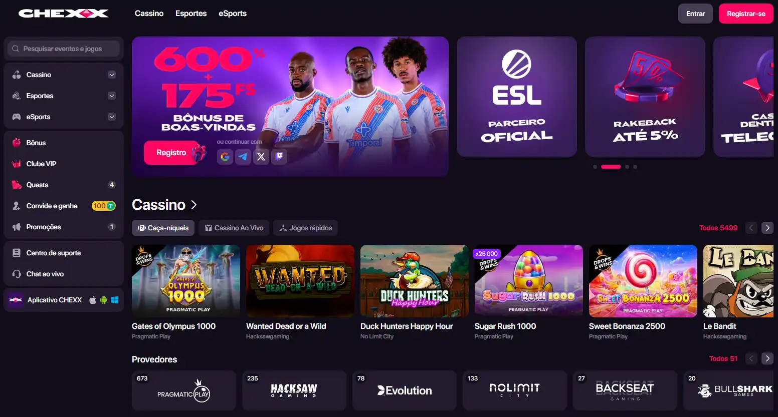 Interface oficial da CHEXX em português